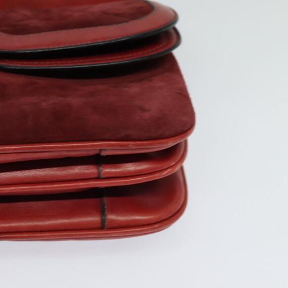 GUCCI Shoulder Bag Suede Vintage Red Gold - Picture 11 of 16